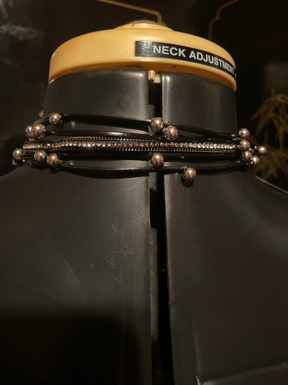 Multi-Strand Black Leather & Silver Bead Choker Necklace